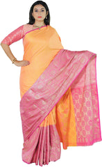 SMSAREE Mustard Designer Wedding Partywear Tanchui Art Silk Hand Embroidery Work Bridal Saree Sari With Blouse Piece YNF-29974