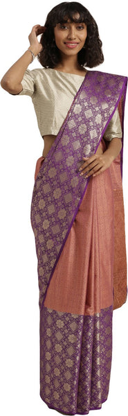 SMSAREE Coral Designer Wedding Partywear Tanchui Art Silk Hand Embroidery Work Bridal Saree Sari With Blouse Piece YNF-29978
