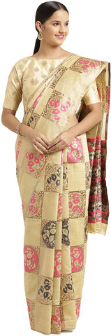 SMSAREE Yellow Designer Wedding Partywear Linen Art Silk Hand Embroidery Work Bridal Saree Sari With Blouse Piece YNF-29988