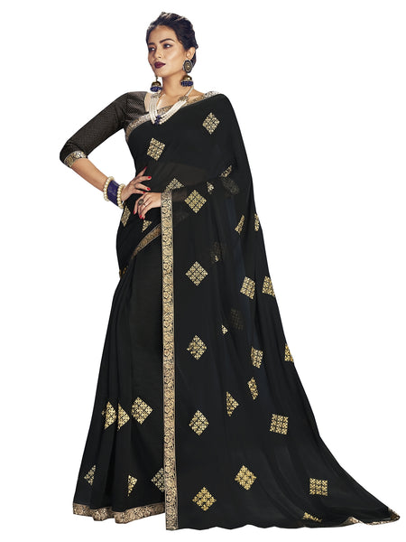 Black Chiffon Zari Embroidered Saree Sari