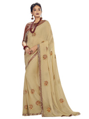 Beige Georgette Zari Embroidered Saree Sari