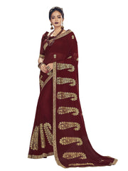 Maroon Chiffon Zari Embroidered Saree Sari