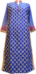 Blue Designer Cotton (Chanderi) Hand Embroidery Zari Thread Work PartyWear Bollywood Style Kurti Kurta