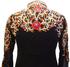 The Show Stopper Black Designer Georgette (Viscos) Hand Embroidery Zari Thread Work PartyWear Bollywood Style Kurti Kurta