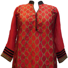 Pink Designer Cotton (Chanderi) Hand Embroidery Zari Thread Work PartyWear Bollywood Style Kurti Kurta