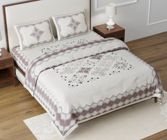 Off White Pure Cotton Double Bed Printed Bedsheet