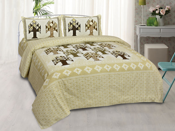 Light Yellow Pure Cotton Double Bed Printed Bedsheet