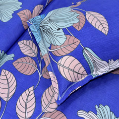 Blue Glace Cotton Double Bed Bedsheet