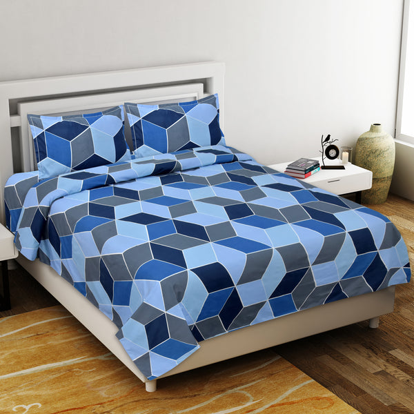 Blue Glace Cotton Double Bed Bedsheet