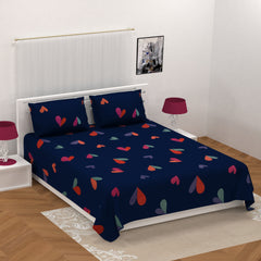 Navy Blue Glace Cotton Double Bed Bedsheet