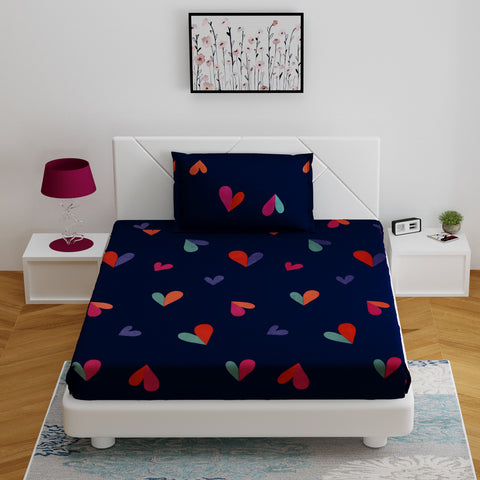 Navy Blue Glace Cotton Double Bed Bedsheet