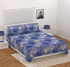 Blue Glace Cotton Double Bed Printed Bedsheet