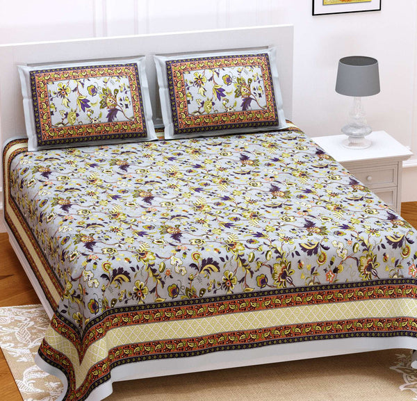 Multicolour Pure Cotton Double Bed Ethnic Jaipuri Printed Bedsheet