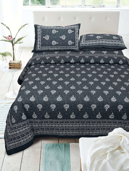 Grey Pure Cotton Double Bed Printed Bedsheet