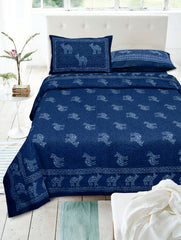 Deep Blue Pure Cotton Double Bed Printed Bedsheet