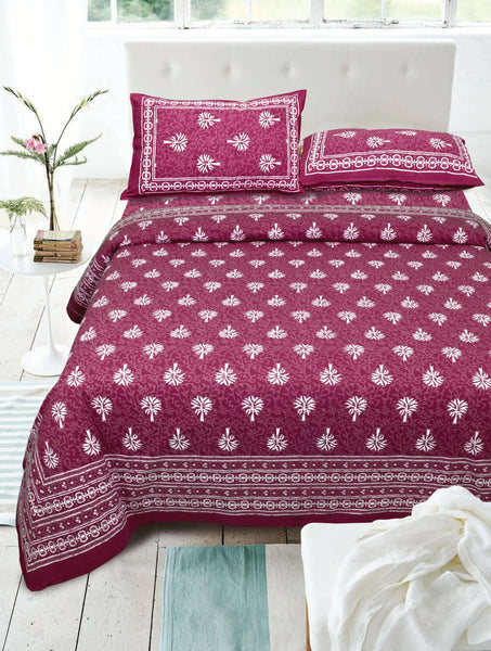 Magenta Pure Cotton Double Bed Printed Bedsheet