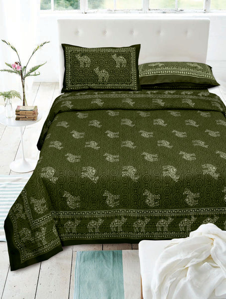 Sav Green Pure Cotton Double Bed Printed Bedsheet