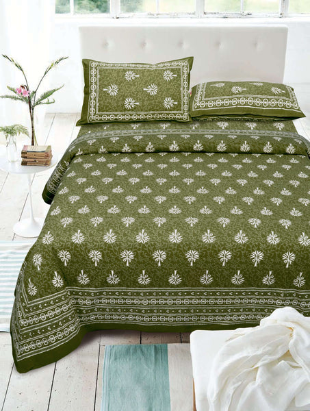 Light Green Pure Cotton Double Bed Printed Bedsheet