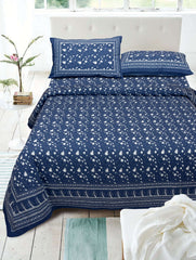Blue Pure Cotton Double Bed Printed Bedsheet