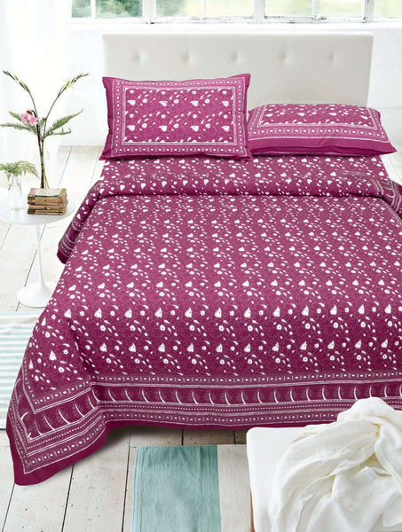 Deep Pink Pure Cotton Double Bed Printed Bedsheet