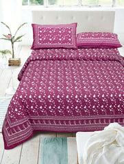Deep Pink Pure Cotton Double Bed Printed Bedsheet