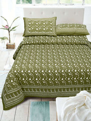 Light Green Pure Cotton Double Bed Printed Bedsheet