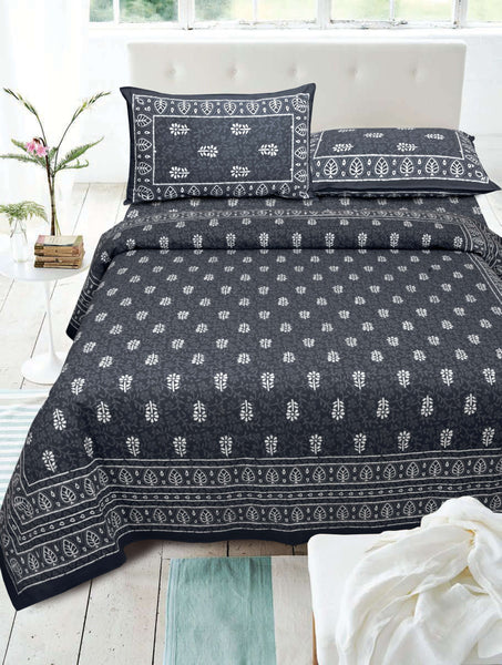 Grey Pure Cotton Double Bed Printed Bedsheet