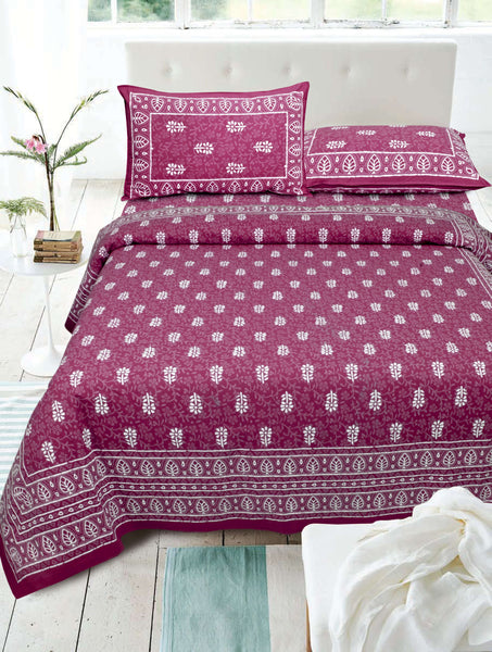 Deep Pink Pure Cotton Double Bed Printed Bedsheet