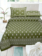 Green Pure Cotton Double Bed Printed Bedsheet