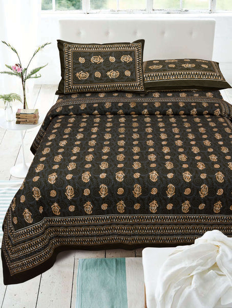 Black Pure Cotton Double Bed Printed Bedsheet