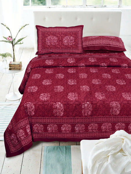 Red Pure Cotton Double Bed Printed Bedsheet