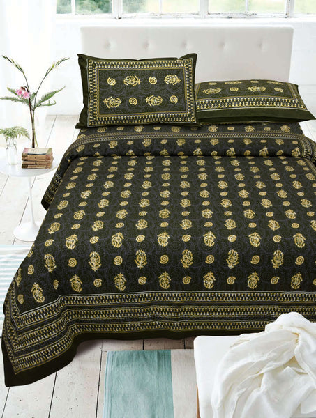 Sav Green Pure Cotton Double Bed Printed Bedsheet