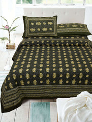 Sav Green Pure Cotton Double Bed Printed Bedsheet