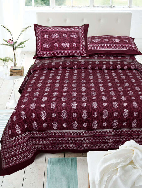 Maroon Pure Cotton Double Bed Printed Bedsheet