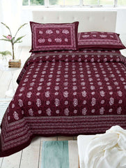 Maroon Pure Cotton Double Bed Printed Bedsheet