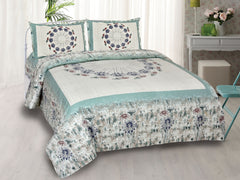 Light Sea Green Pure Cotton Double Bed Printed Bedsheet