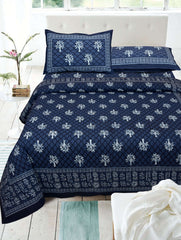 Blue Pure Cotton Double Bed Printed Bedsheet