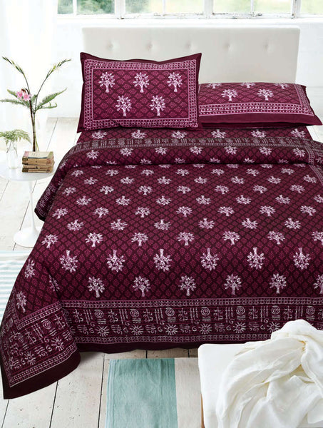 Deep Magenta Pure Cotton Double Bed Printed Bedsheet