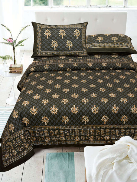 Black Pure Cotton Double Bed Printed Bedsheet