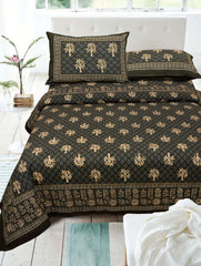 Black Pure Cotton Double Bed Printed Bedsheet