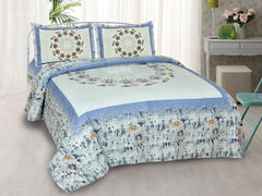 Carolina Blue Pure Cotton Double Bed Printed Bedsheet