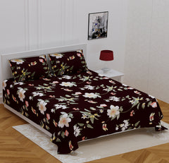 Black Glace Cotton Double Bed Printed Bedsheet