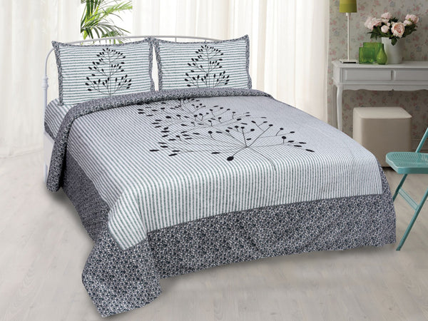 Grey Pure Cotton Double Bed Printed Bedsheet