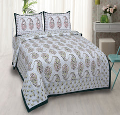 Grey Pure Cotton Double Bed Ethnic Jaipuri Printed Bedsheet