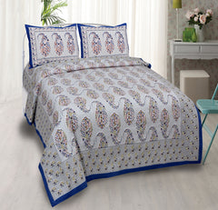 Grey Pure Cotton Double Bed Ethnic Jaipuri Printed Bedsheet