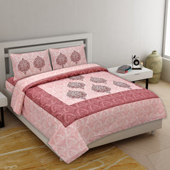 Pink Pure Cotton Double Bed Printed Bedsheet