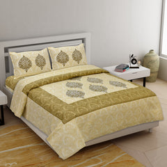 Yellow Pure Cotton Double Bed Printed Bedsheet