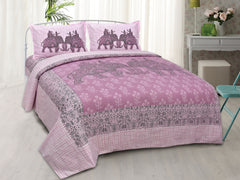Pink Pure Cotton Double Bed Printed Bedsheet