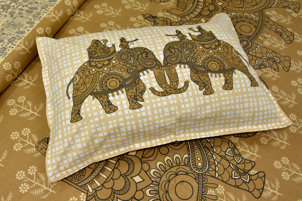 Beige Pure Cotton Double Bed Printed Bedsheet