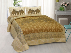 Beige Pure Cotton Double Bed Printed Bedsheet